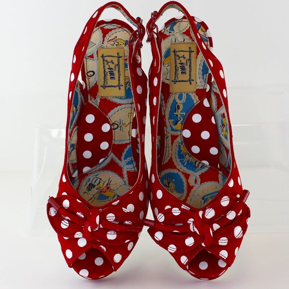 Miss L Fire Polka Dot Peep Toe Casablanca Heel Shoe (7.5 US) - Picture 4 of 7
